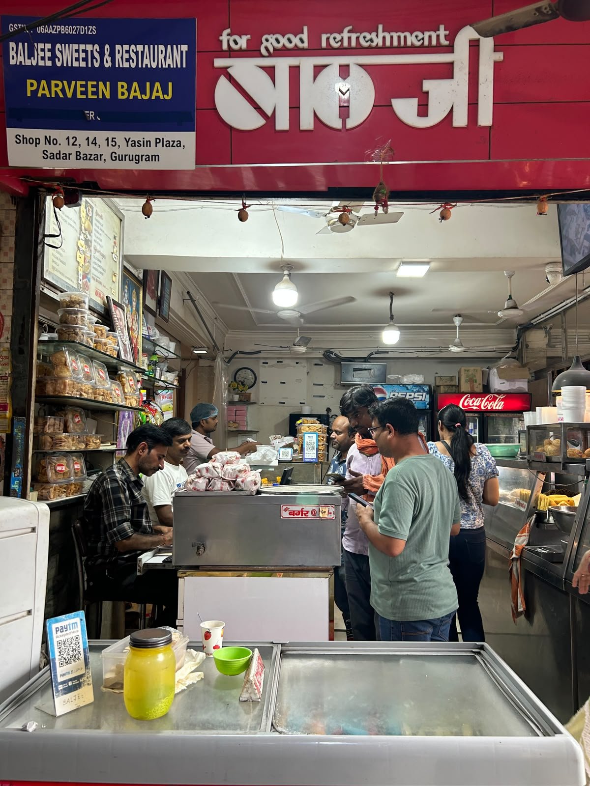 Baljee Restaurant signboard and shopfront in Sadar Bazar, Gurugram